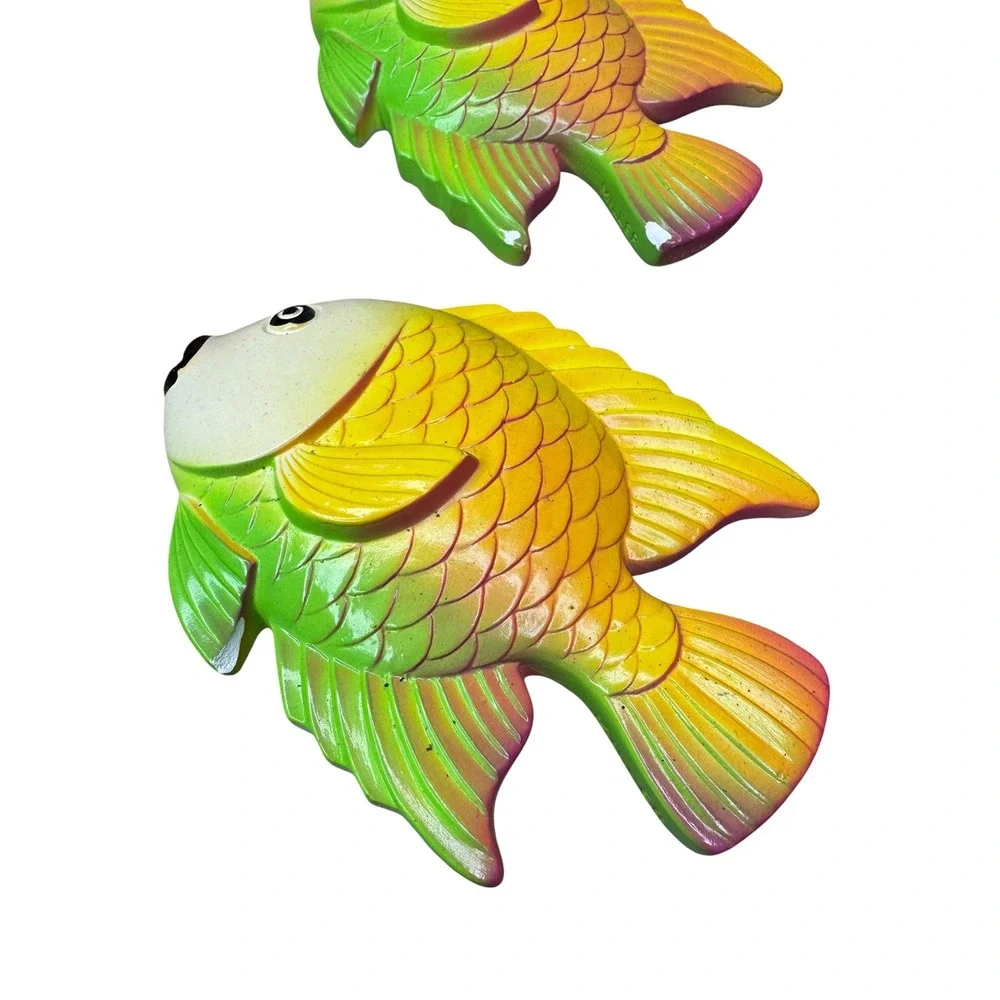 Vintage 1978 Miller Studio Chalkware Fish Wall Art Set 3 Neon Tropical Decor